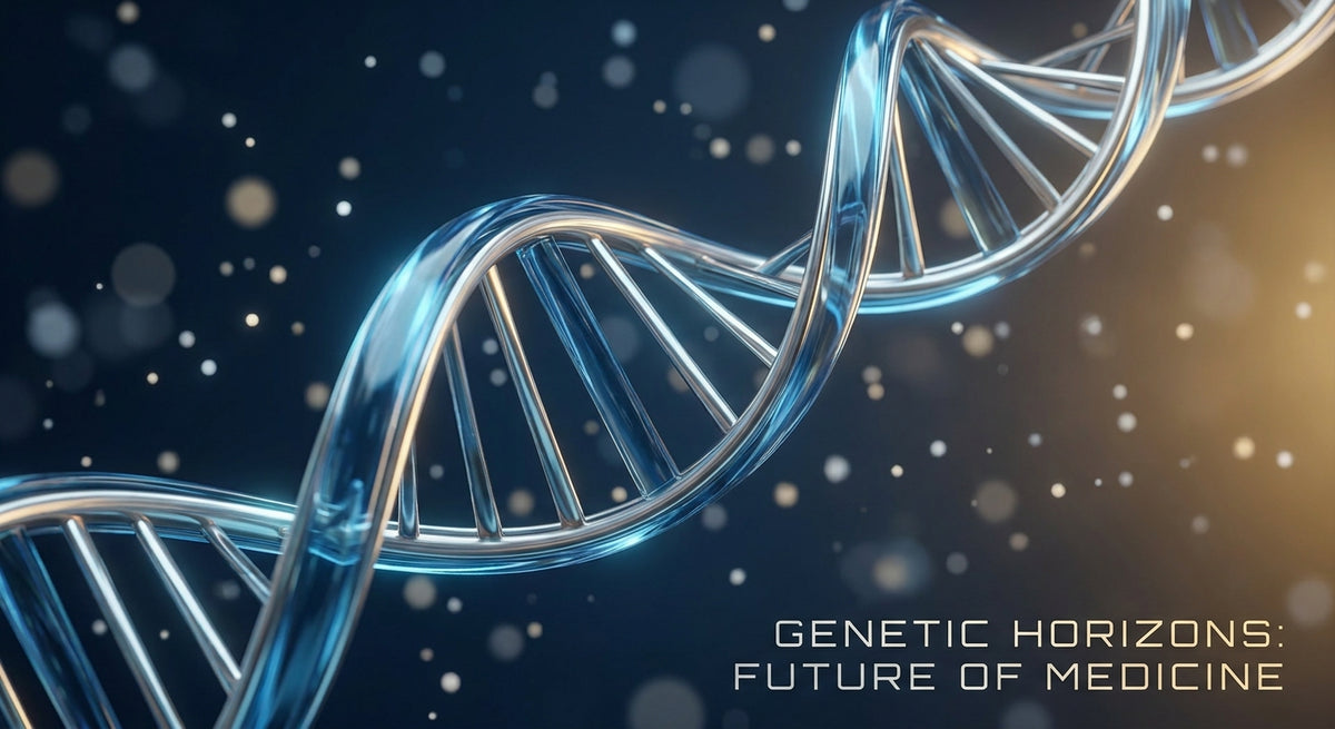 A luminous DNA double helix suspended in deep blue space with soft golden light, symbolizing molecular-level biological age testing and longevity science.